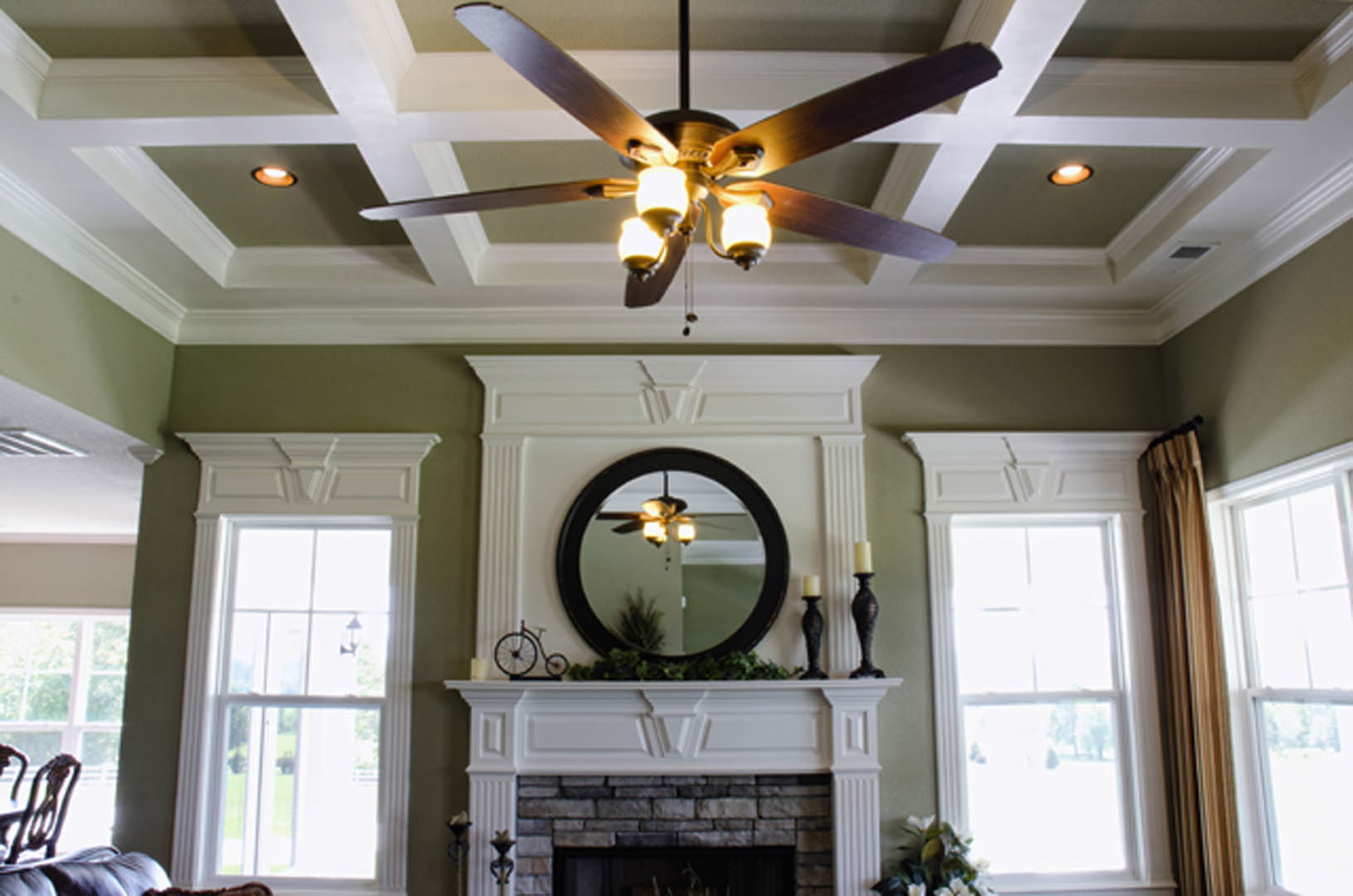 Custom Coffered Ceiling & Fan